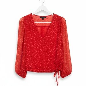 Banana Republic Red Heart Print Wrap Small Blouse Feminine Romantic Spring Top